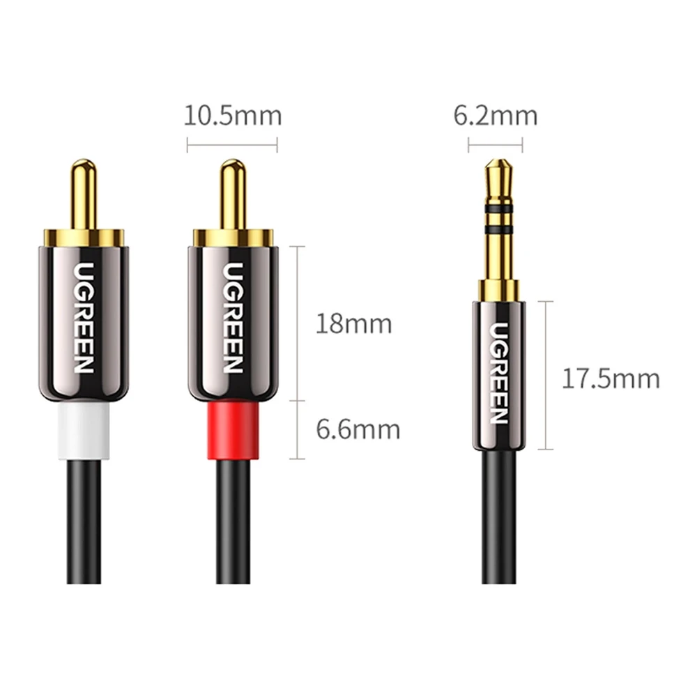 UGREEN AV116 3.5 mm lizdas iki 2RCA (Cinch) kabelis 2 m (juodas)