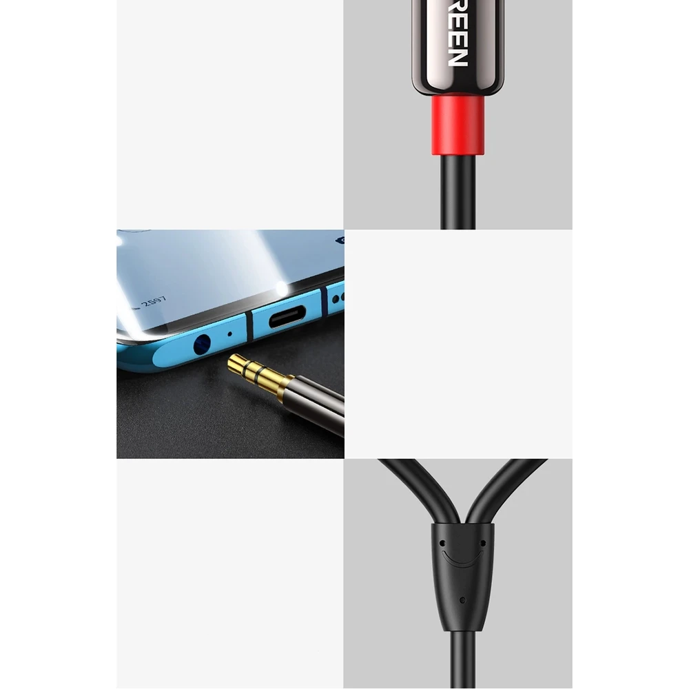UGREEN AV116 3.5 mm lizdas iki 2RCA (Cinch) kabelis 2 m (juodas)