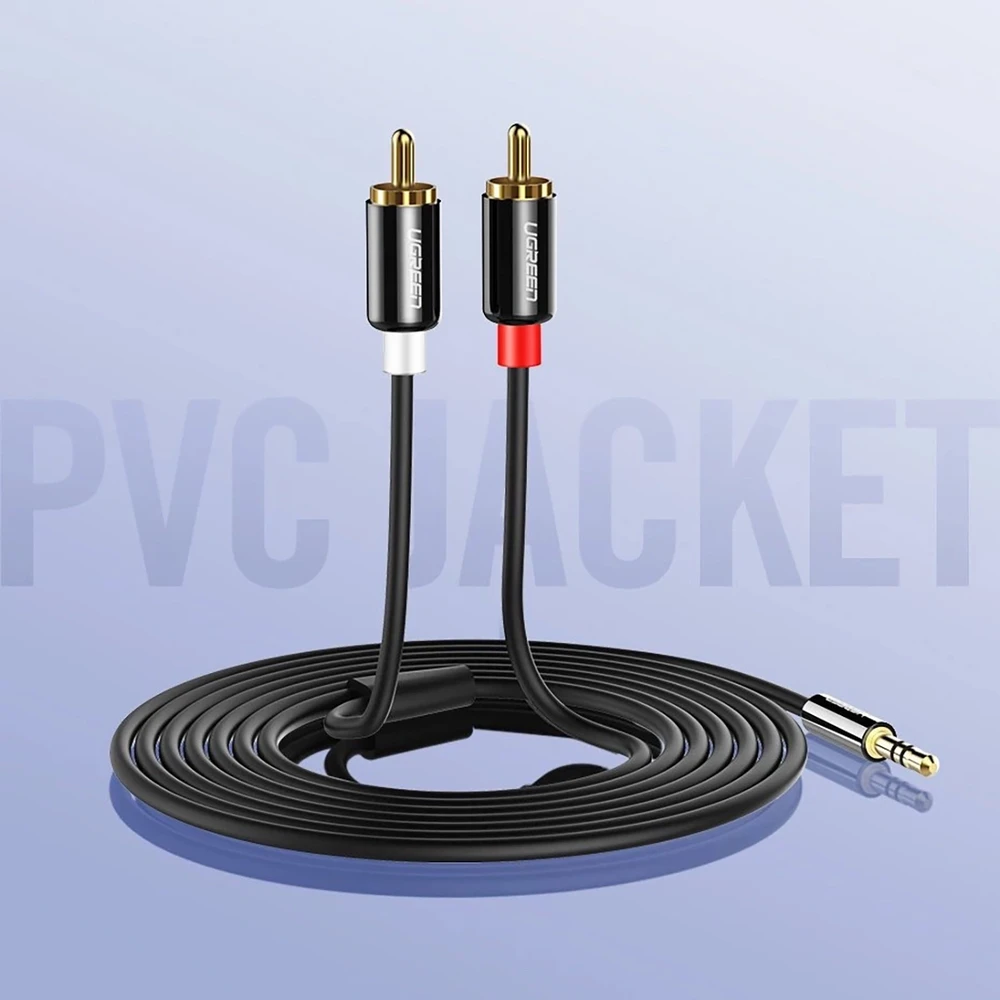 UGREEN AV116 3.5 mm lizdas iki 2RCA (Cinch) kabelis 2 m (juodas)
