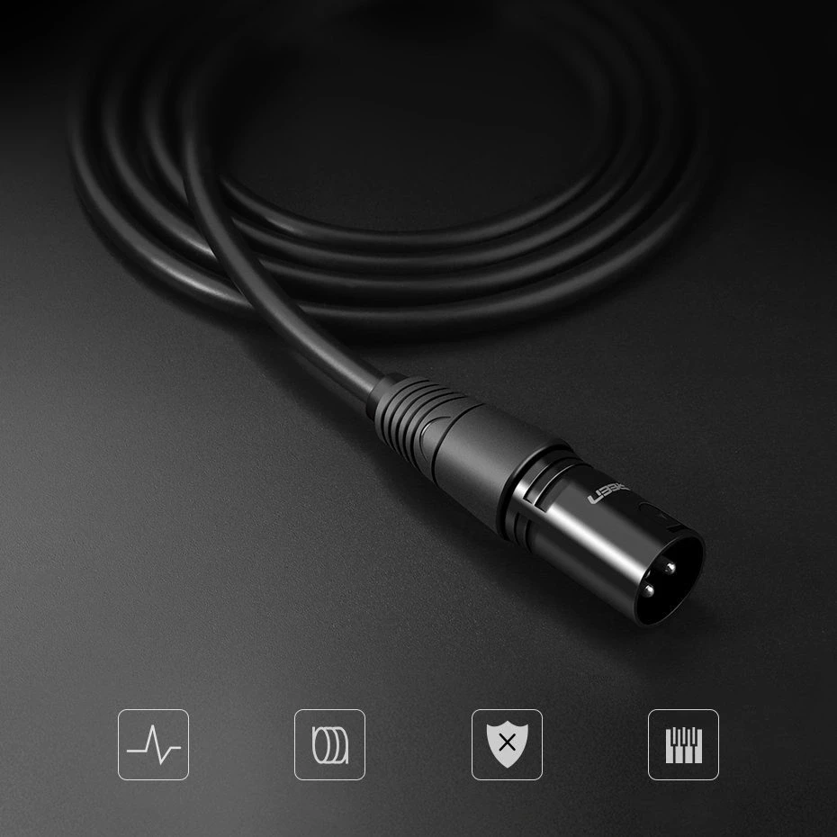 Kabelis XLR lizdas XLR kištukinis kabelis UGREEN AV130 - 5m (juodas)