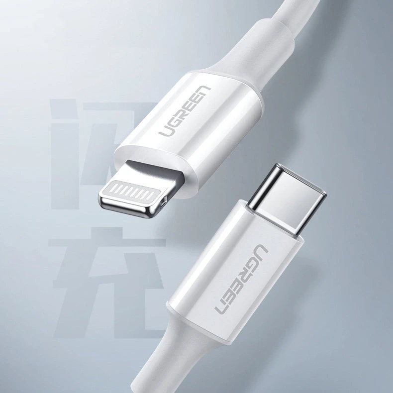 USB-C prie Lightning kabelis UGREEN US171, 3A, 0,25 m (baltas)