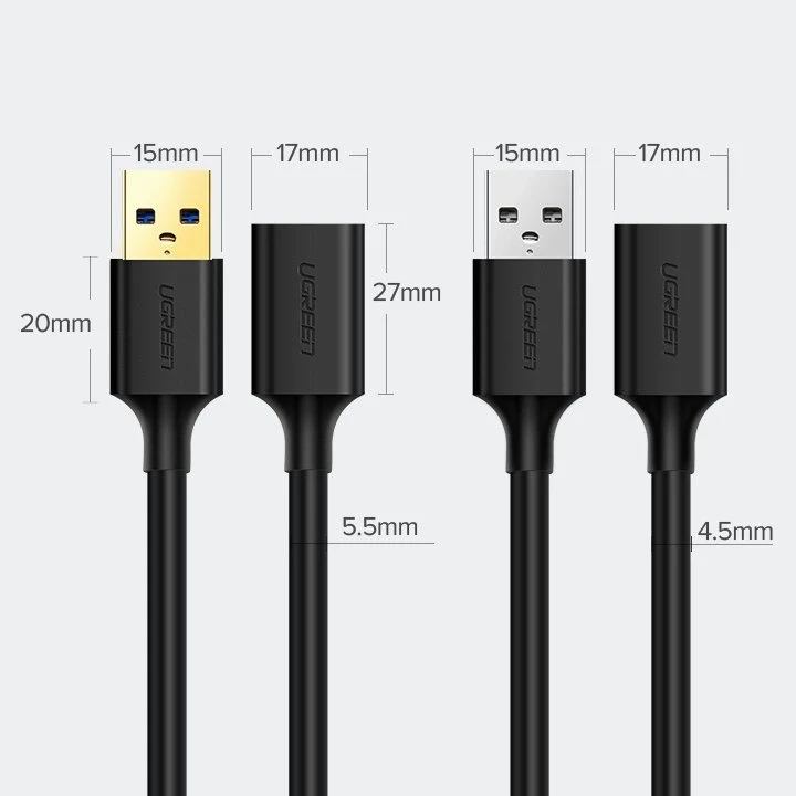 USB 3.0 kabelis UGREEN 10368B, vyriškas, 1 m (juodas)