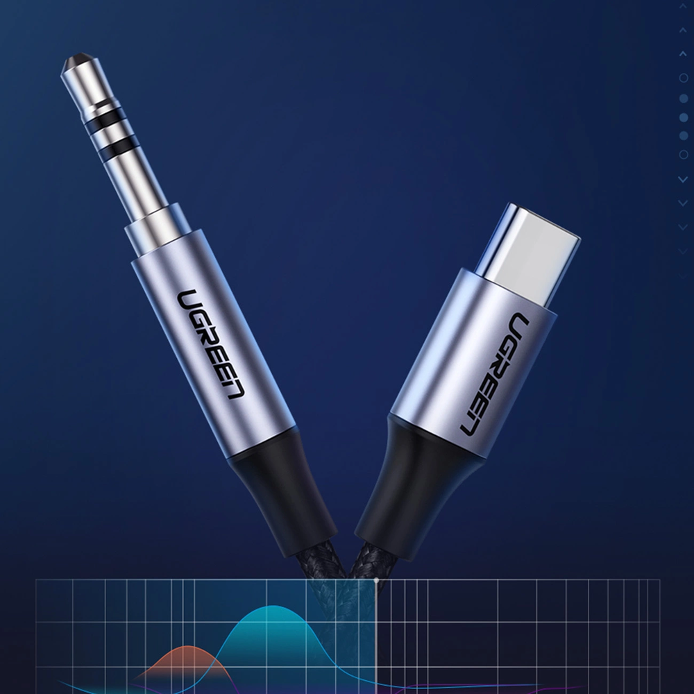 UGREEN lizdas 3.5mm AUX - USB-C kabelis 1m - Pilkas