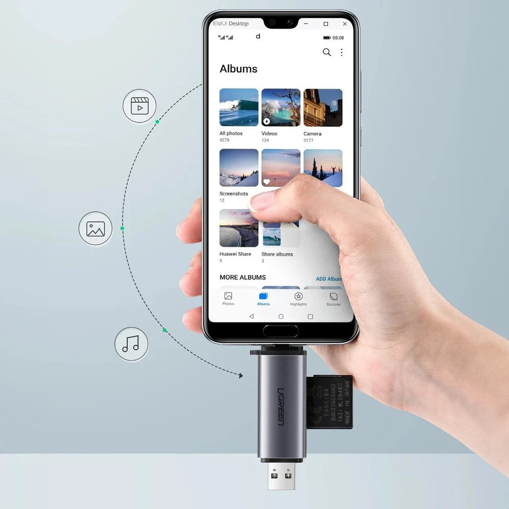 UGREEN USB + USB-C adapteris kortelių skaitytuvas SD + Micro SD