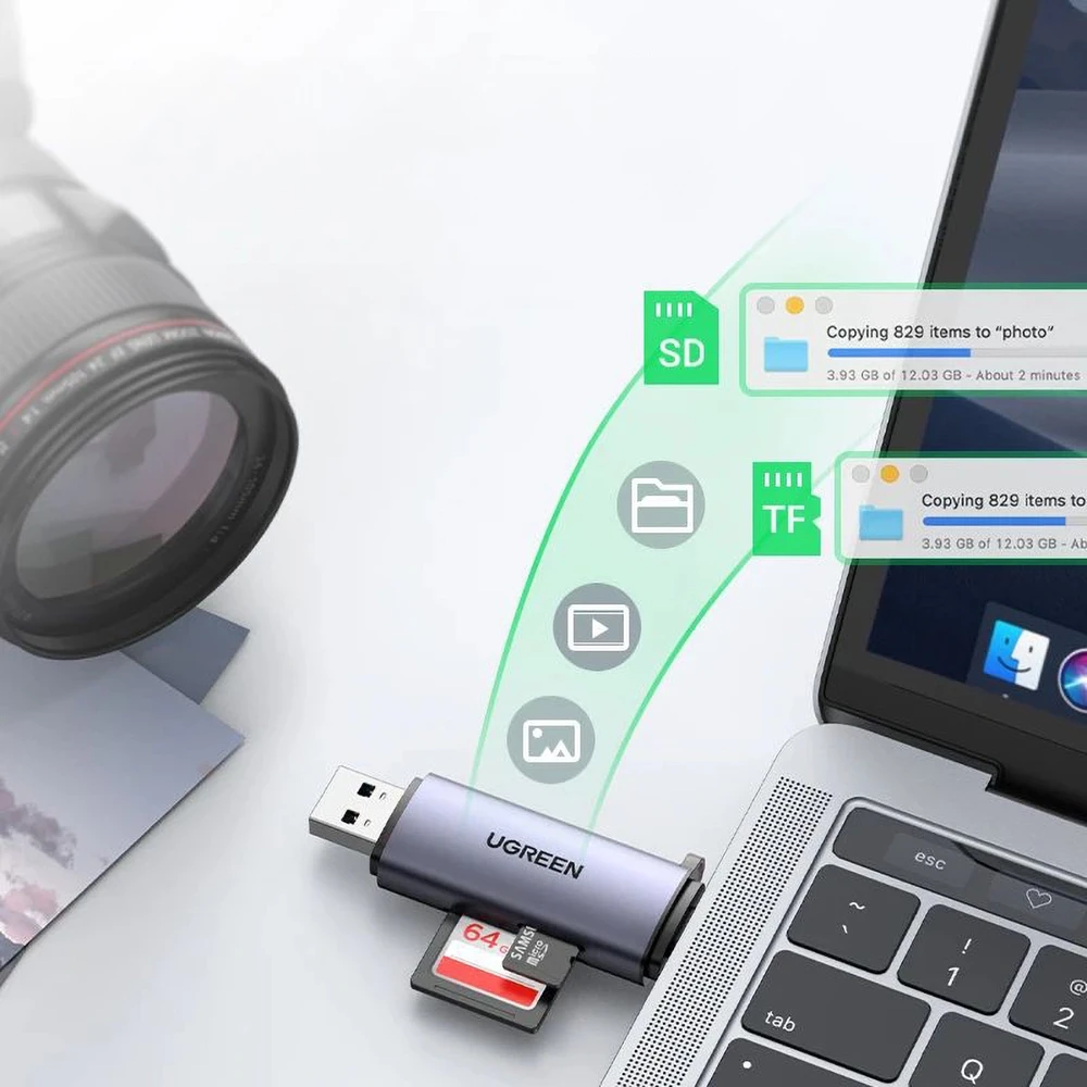 UGREEN USB + USB-C adapteris kortelių skaitytuvas SD + Micro SD