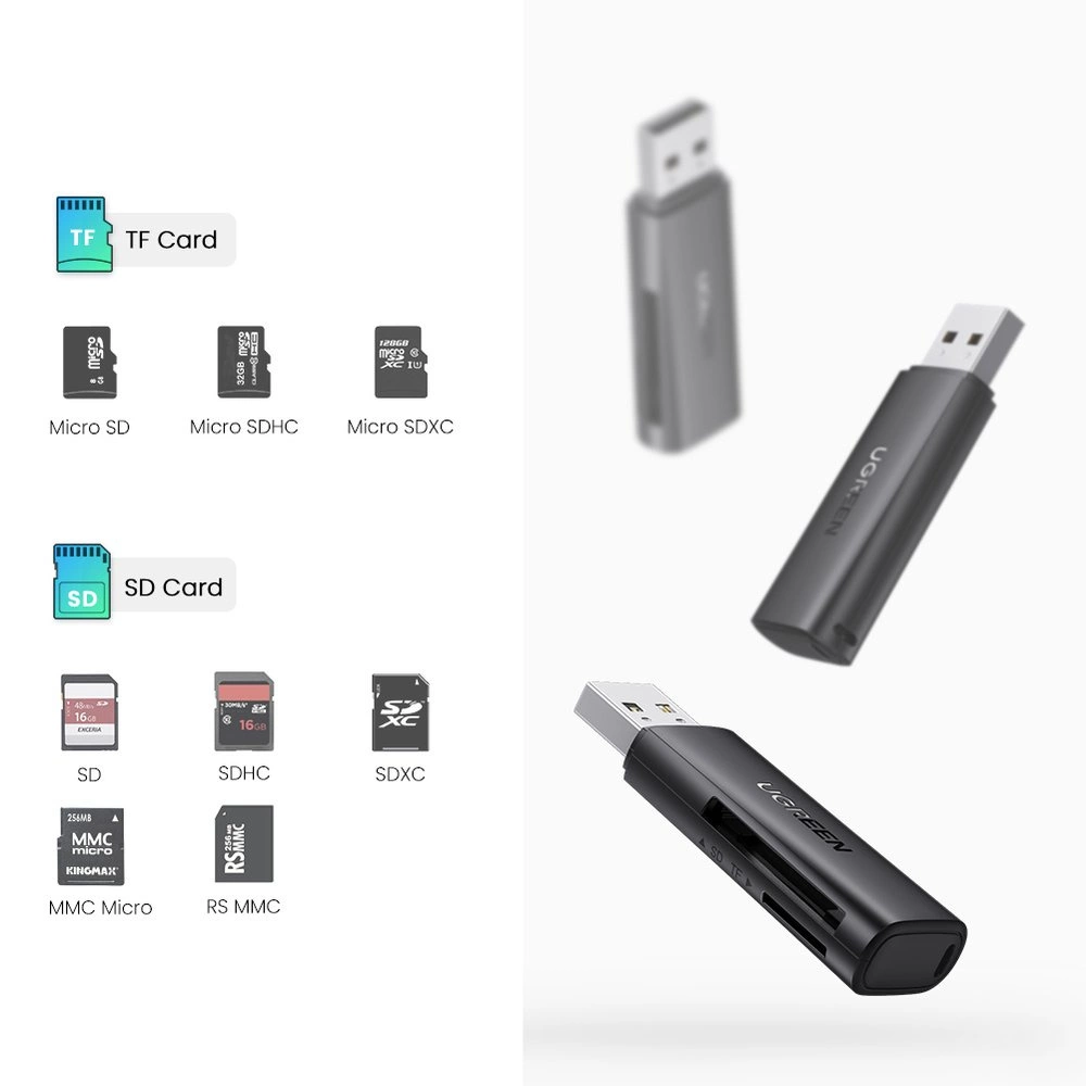 UGREEN CM264 TF/SD USB 3.0 atminties kortelių skaitytuvas juodas