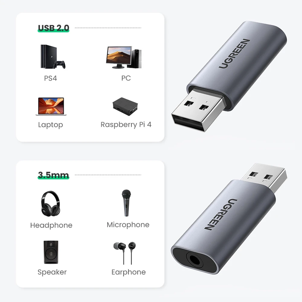 UGREEN CM383 USB į mini lizdo 3.5 mm garso adapterį