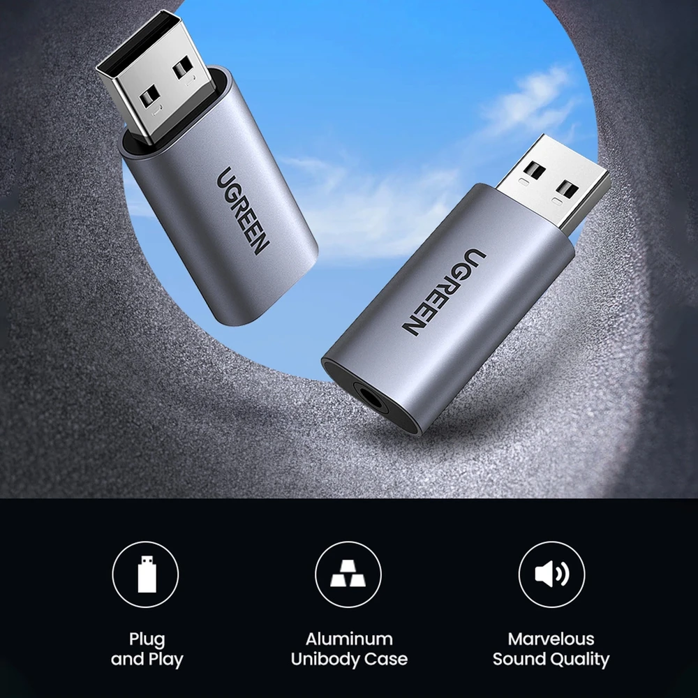 UGREEN CM383 USB į mini lizdo 3.5 mm garso adapterį