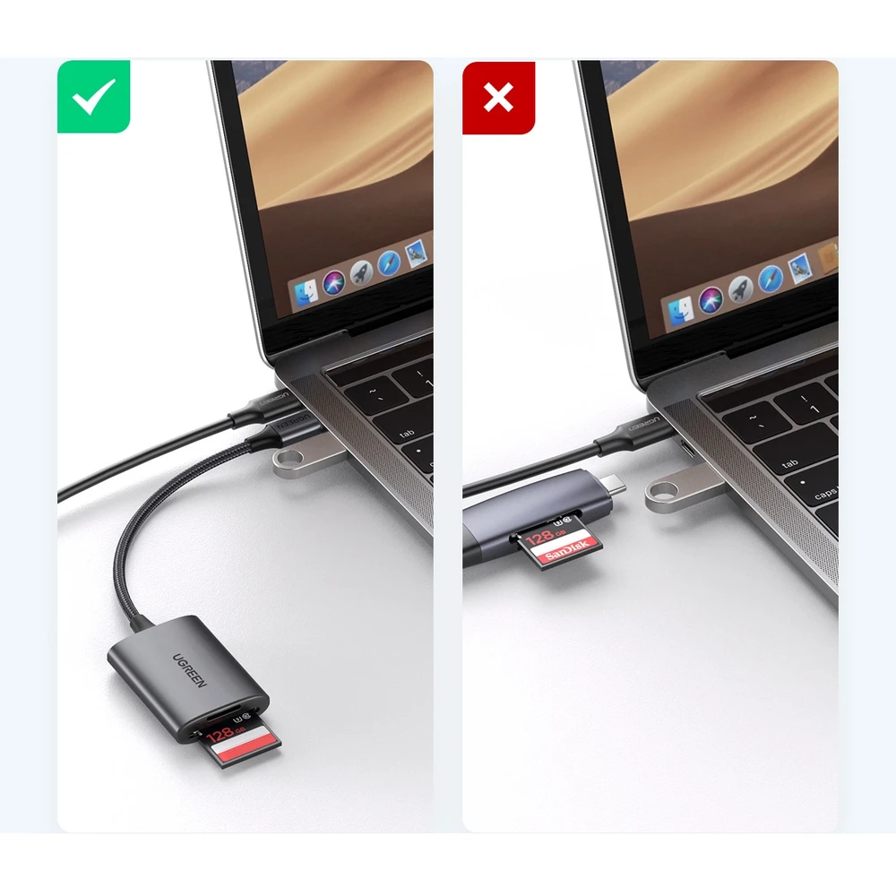 USB-C kortelių skaitytuvas, UGREEN CM401 (pilka)