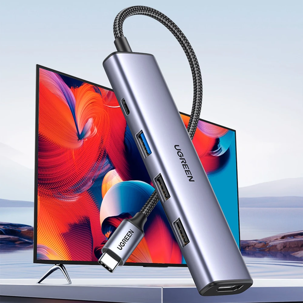 Adapteris HUB UGREEN CM478 USB-C prie HDMI, USB-A 3.0, 2x USB-A 2.0, PD