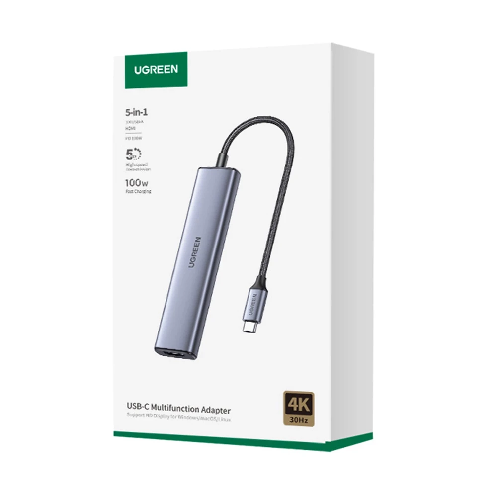 Adapteris HUB UGREEN CM478 USB-C prie HDMI, USB-A 3.0, 2x USB-A 2.0, PD
