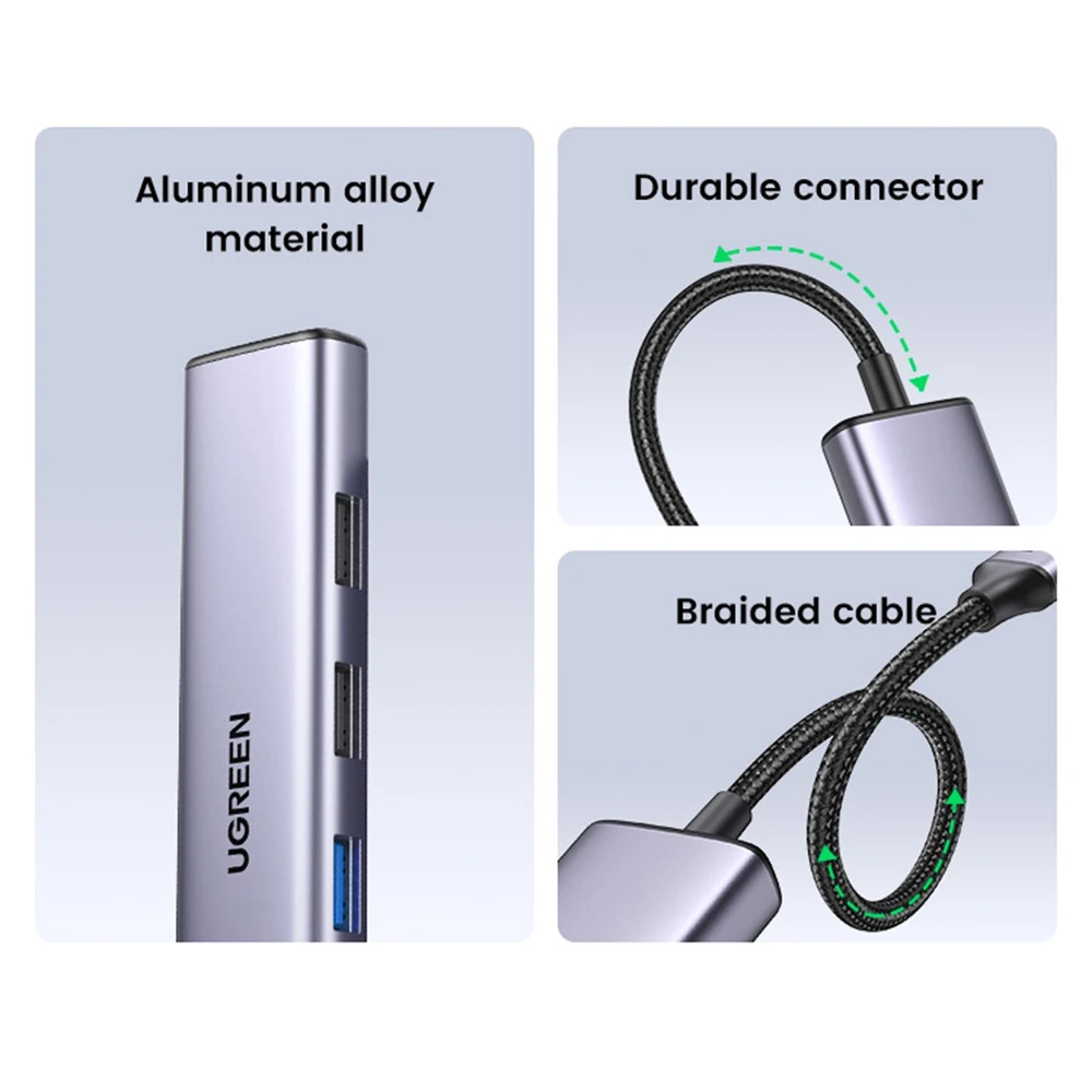 Adapteris HUB UGREEN CM478 USB-C prie HDMI, USB-A 3.0, 2x USB-A 2.0, PD