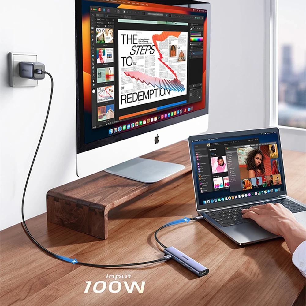Adapteris HUB UGREEN CM478 USB-C prie HDMI, USB-A 3.0, 2x USB-A 2.0, PD