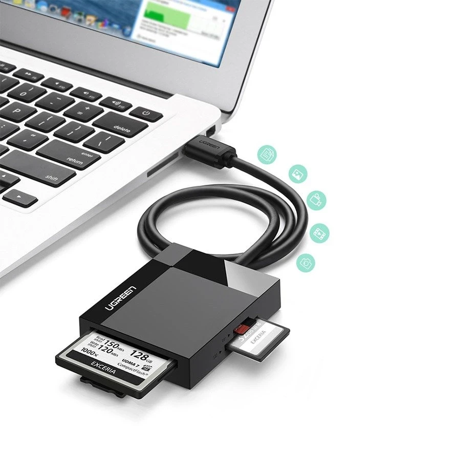 UGREEN 4in1 kortelių skaitytuvas USB 3.0 1m - Juodas