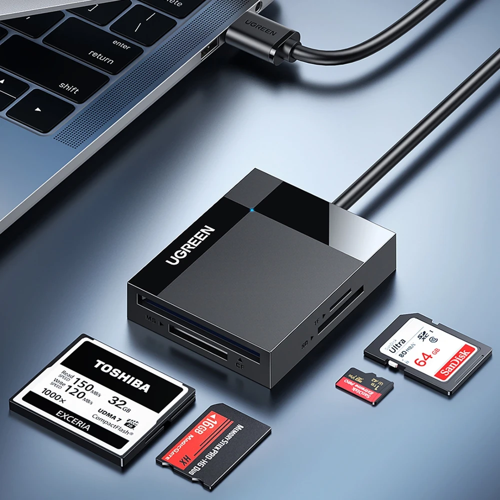 UGREEN 4in1 kortelių skaitytuvas USB 3.0 1m - Juodas