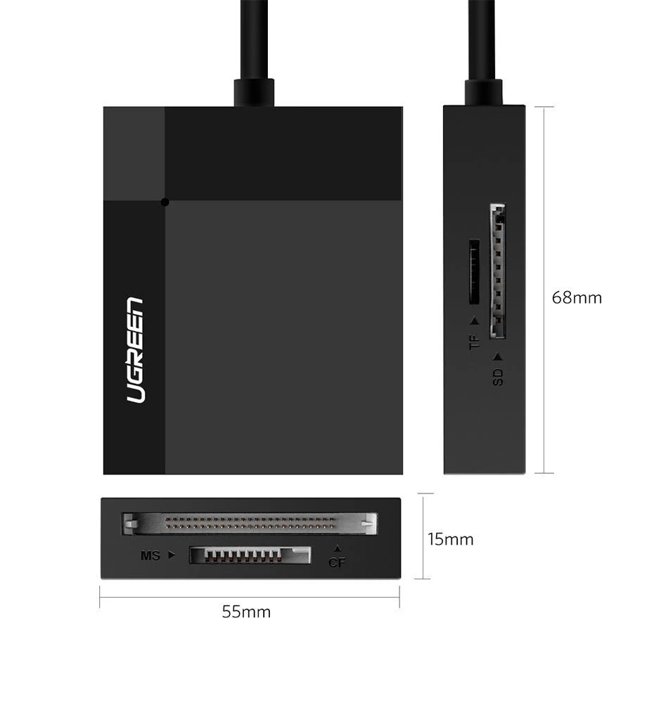 Kortelių skaitytuvas UGREEN CR125 4-in-1 USB 3.0 0.5m (juodas)