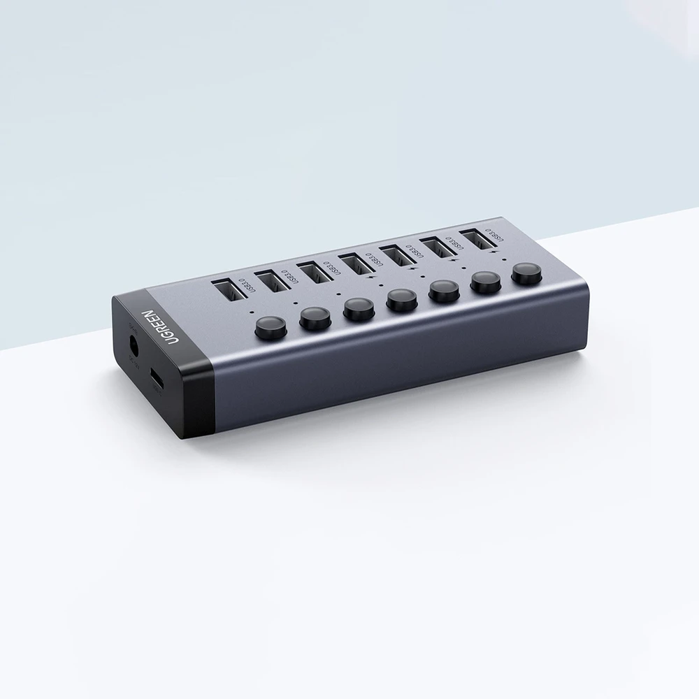 UGREEN Hub 7in1 USB-C, 7x USB-A 3.0 12V 2A (juoda)