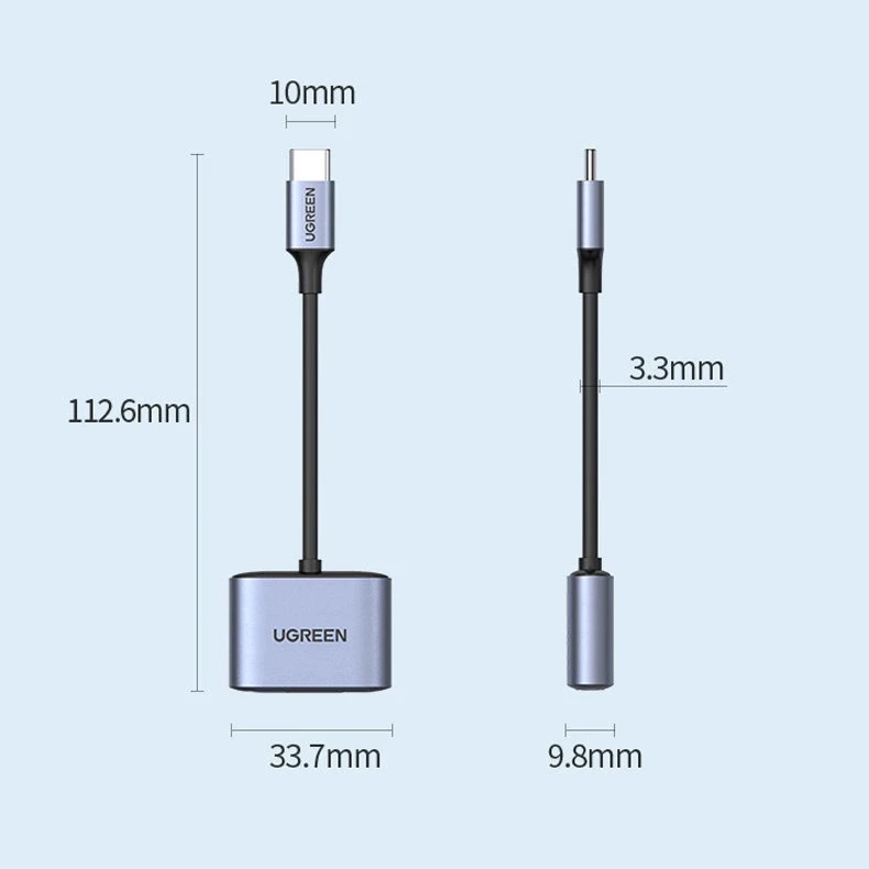 UGREEN CM231 garso adapteris USB-C prie mini lizdo 3.5 mm (pilka)