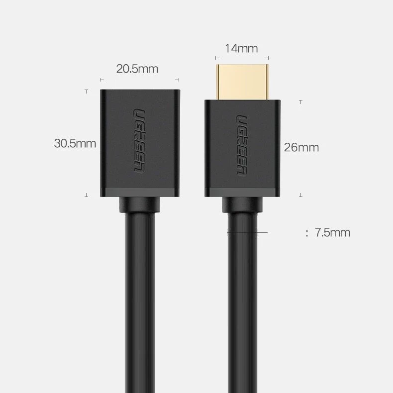 HDMI kištukas - HDMI lizdas kabelis UGREEN HD107 FullHD 3D 0.5m