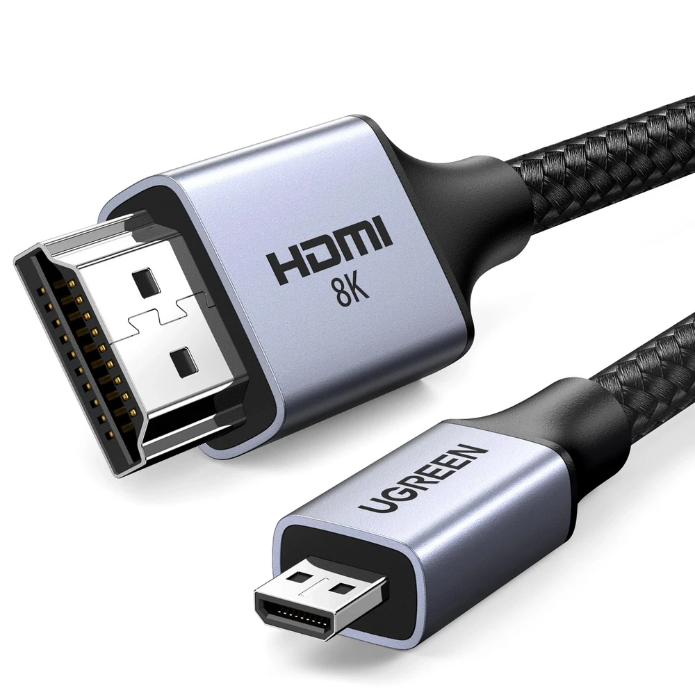 UGREEN Mikro HDMI į HDMI 8K laido jungčių detalės