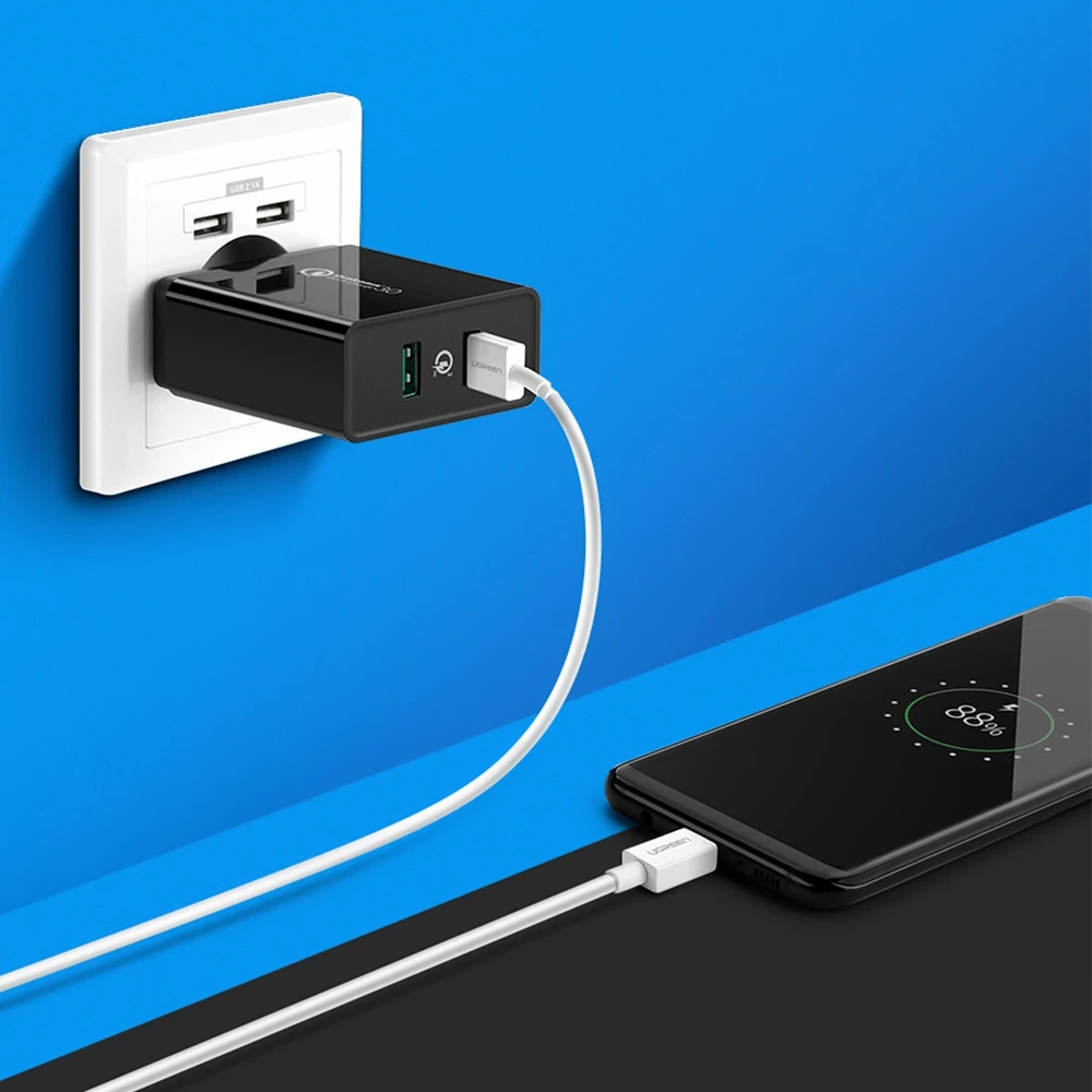 Greitas įkroviklis UGREEN, 2xUSB-A, 18W, PD 3.0 EU (juodas)