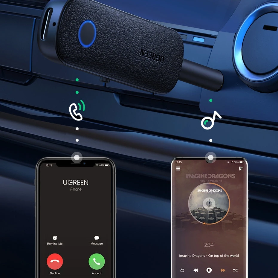 Siųstuvas / imtuvas AUX UGREEN CM403, Bluetooth 5.0 (juodas)
