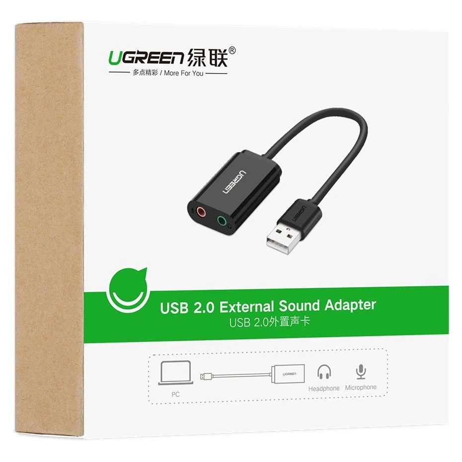 Išorinė USB garso plokštė UGREEN 15cm (juoda)