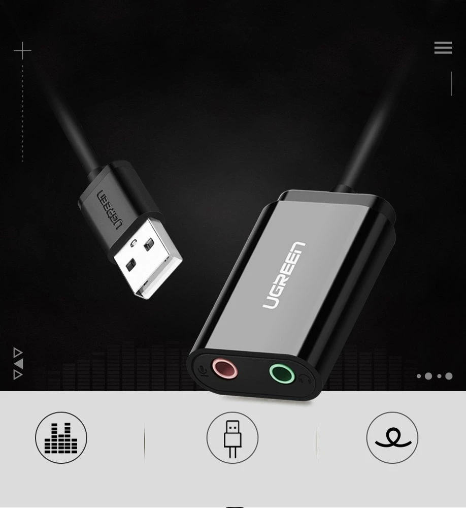 Išorinė USB garso plokštė UGREEN 15cm (juoda)