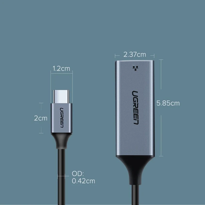 UGREEN adapteris su USB-C - RJ45 jungtimis, Gigabit Ethernet (pilkas)