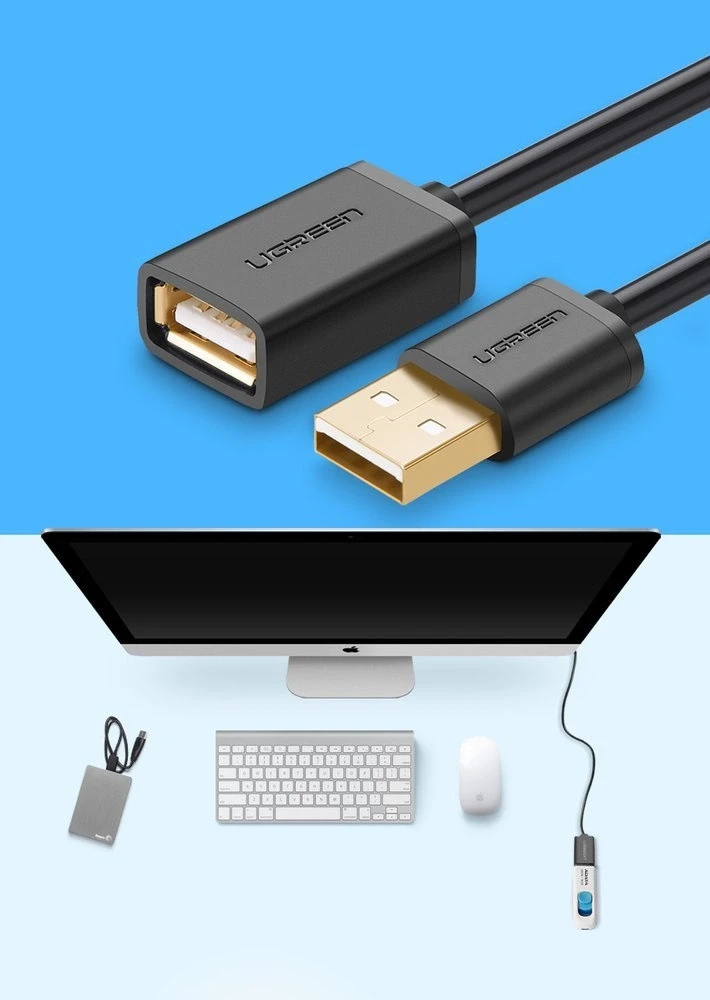 iLike UGREEN US103 USB 2.0 prailginimo kabelis 2m - Juodas