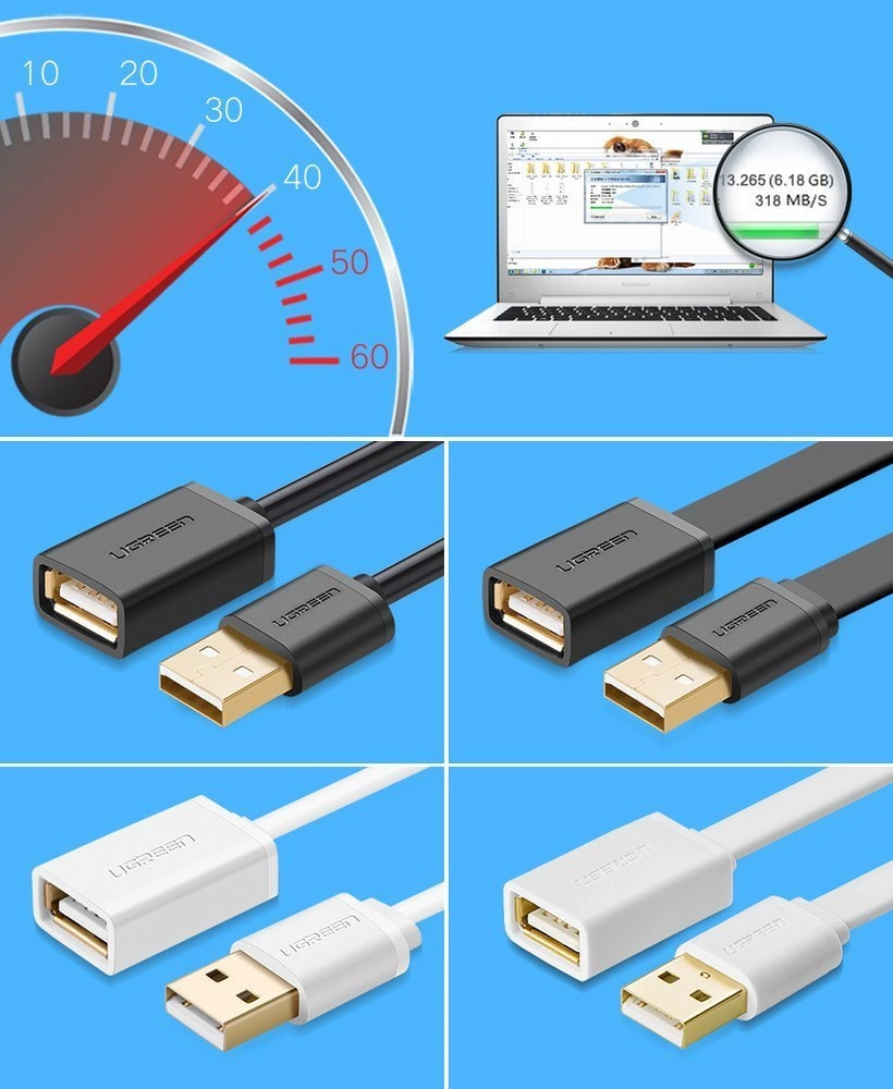 UGREEN US103 USB2.0 kabelio prailginimas 1m - Juodas