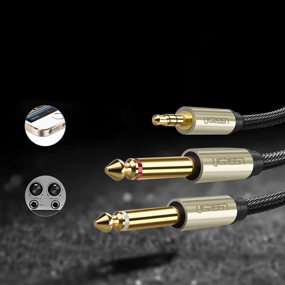UGREEN AV126 3.5mm - 2x TRS 6.35mm laidas 1m pilkas