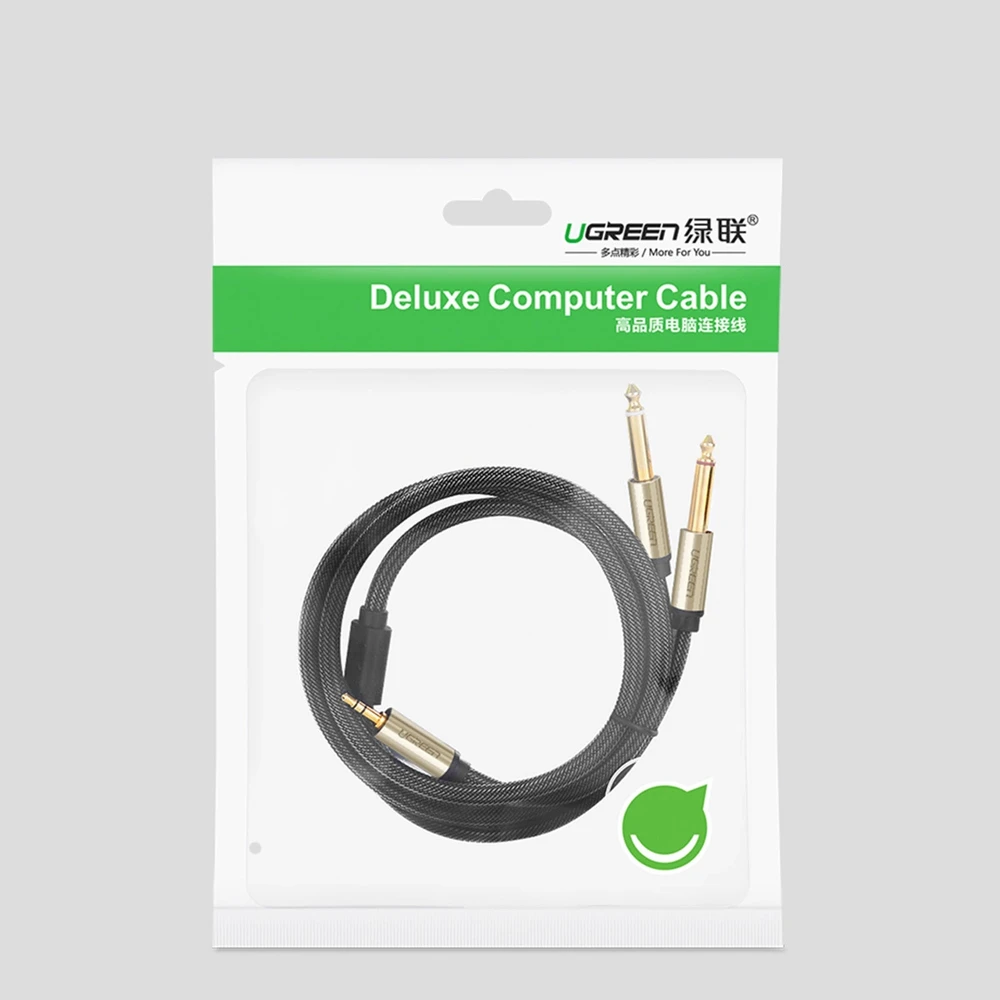 UGREEN AV126 3.5mm - 2x TRS 6.35mm laidas 1m pilkas