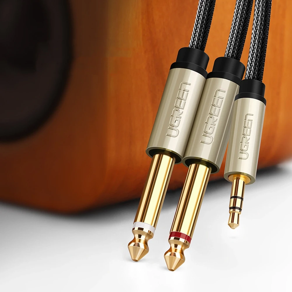 UGREEN AV126 3.5mm - 2x TRS 6.35mm laidas 1m pilkas
