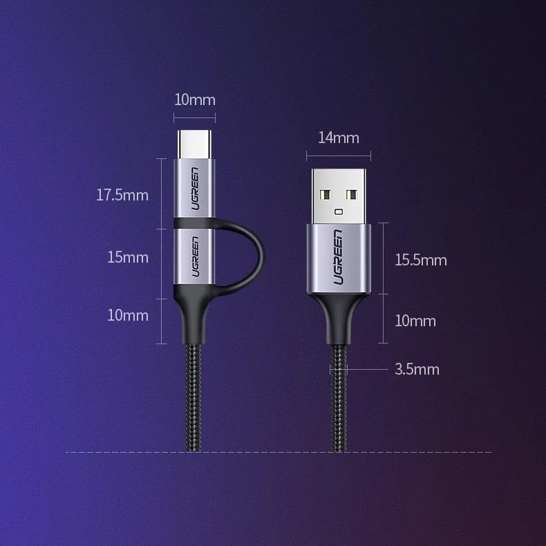 UGREEN Type-C/MicroUSB kabelis QC 3.0 1m
