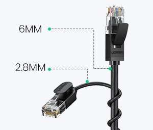 UGREEN NW122 Ethernet kabelis RJ45, Cat.6A, UTP, 1m (juodas)