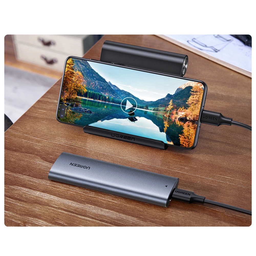 Ugreen Išorinis korpusas SSD M.2 NGFF SATA 3.0 5Gbps (USB-C lizdas), pilkas