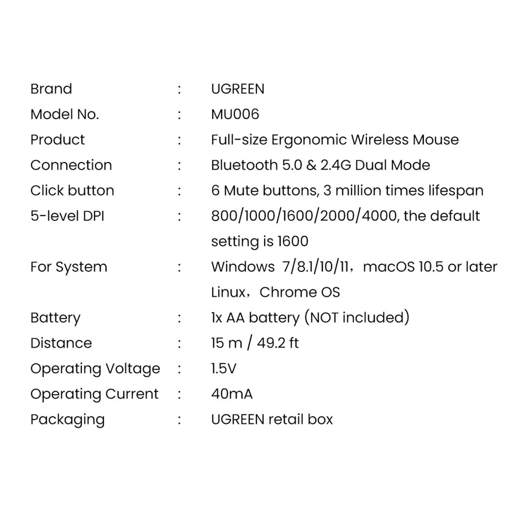 Belaidė pelė UGREEN 2.4 GHz&BT juodos spalvos