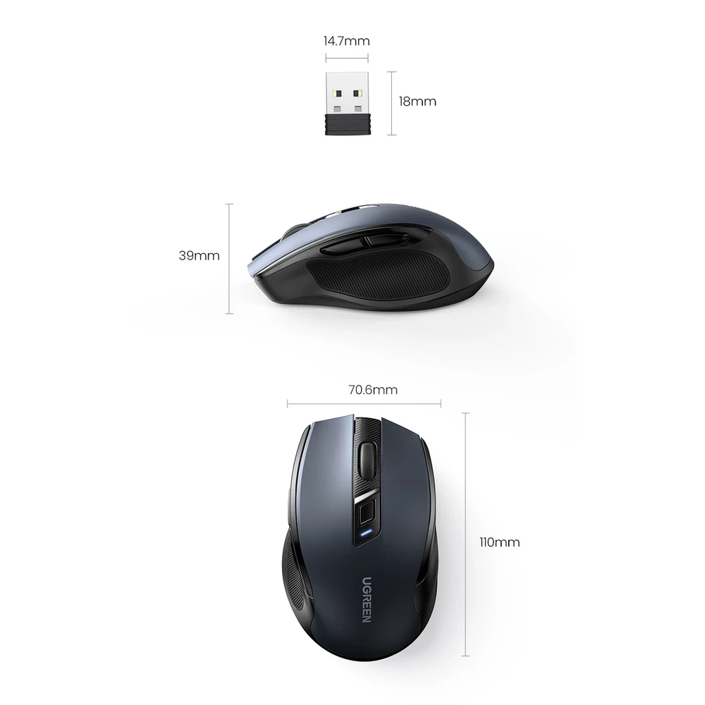 Belaidė pelė UGREEN 2.4 GHz (juoda)