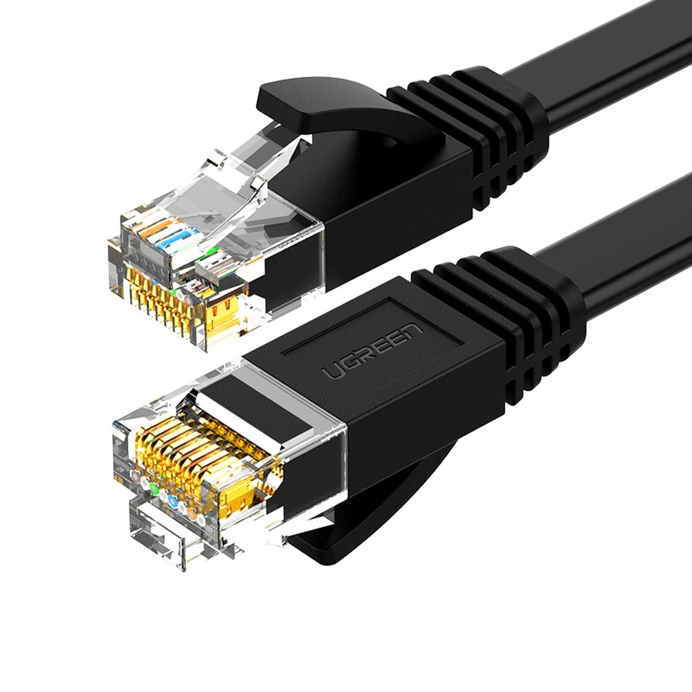 UGREEN Ethernet RJ45 plokščiojo tinklo kabelis, Cat.6, UTP, 15m (juodas)