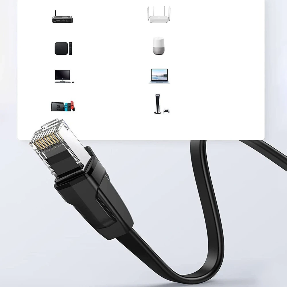 UGREEN Ethernet RJ45 plokščiojo tinklo kabelis, Cat.6, UTP, 15m (juodas)