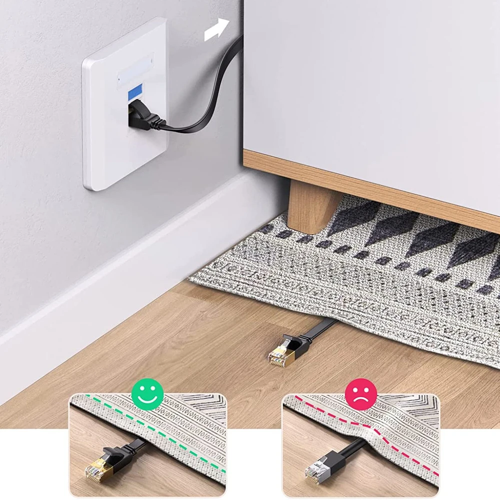 UGREEN Ethernet RJ45 plokščiojo tinklo kabelis, Cat.6, UTP, 15m (juodas)