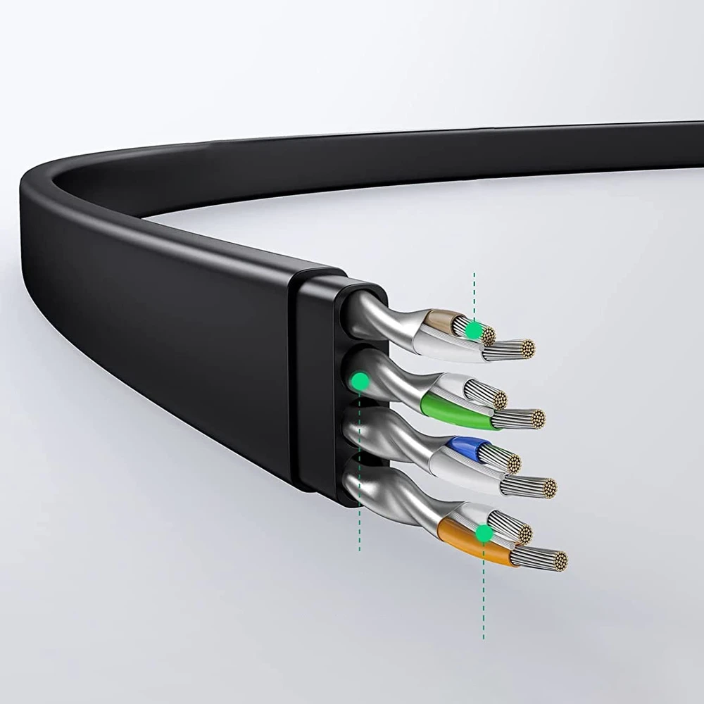 UGREEN Ethernet RJ45 plokščiojo tinklo kabelis, Cat.6, UTP, 15m (juodas)