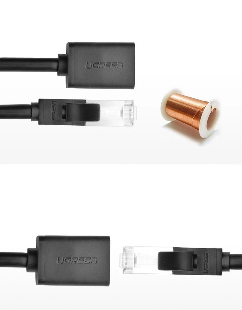 UGREEN Cat 6 FTP Ethernet RJ45 prailginimo lizdai vyrams ir moterims su ekranuojančiais 2 m juodais