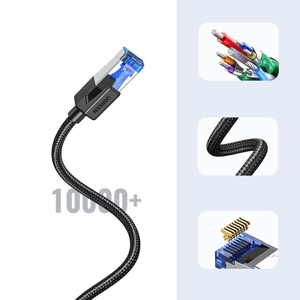 UGREEN NW153 pintas tinklo kabelis, Ethernet RJ45, 8 kat., F / FTP, 1.5 m (juodas)