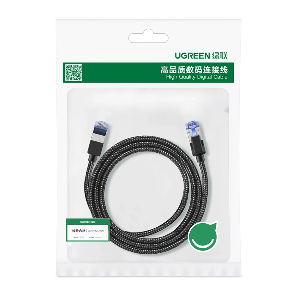 UGREEN NW153 pintas tinklo kabelis, Ethernet RJ45, 8 kat., F / FTP, 1.5 m (juodas)