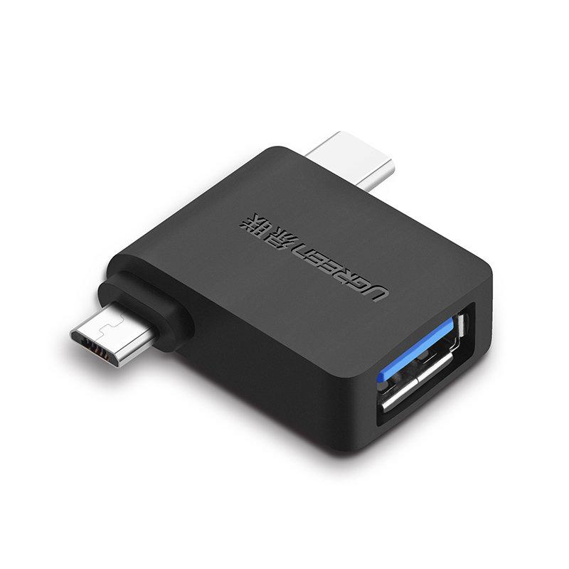 UGREEN 2in1 adapteris OTG USB-A 3.0 – USB-C ir microUSB juodas