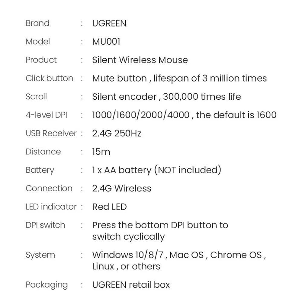 Pelė UGREEN Silent (mu001) belaidė žalios spalvos