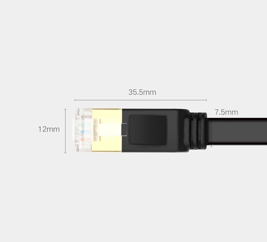 Plokščias tinklo kabelis UGREEN NW106 Ethernet RJ45, Cat.7, STP, 10m (juodas)