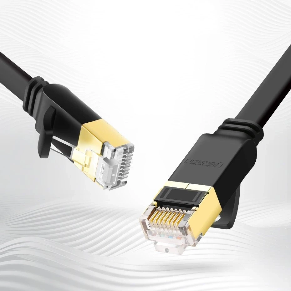 Plokščias tinklo kabelis UGREEN NW106 Ethernet RJ45, Cat.7, STP, 10m (juodas)